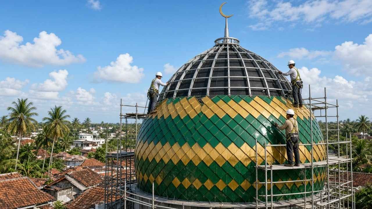 Kontraktor kubah masjid memasang panel kubah